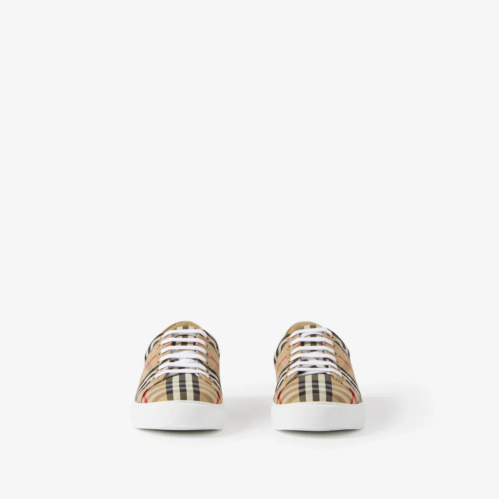 Male Female Check and Leather Sneakers Archive beige