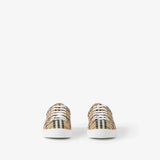 Male Female Check and Leather Sneakers Archive beige
