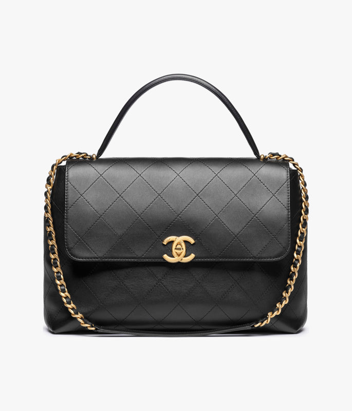 Maxi Flap Bag with Top Handle Calfskin & Gold-Tone
