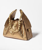 Metallic Grained Calfskin & Gold-Tone Metal Dark Gold