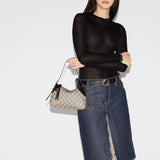 Emblem small shoulder bag dark brown fabric