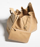 Grained Calfskin & Gold-Tone Metal Dark Beige