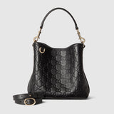 Emblem small bucket bagk black leather