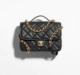 Grained Shiny Calfskin & Gold-Tone Metal Black