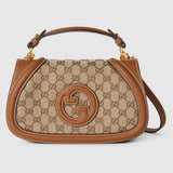 Blondie medium top handle bag beige and dark brown GG canvas