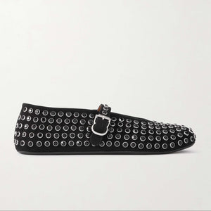 Crystal-embellished suede ballet flats black