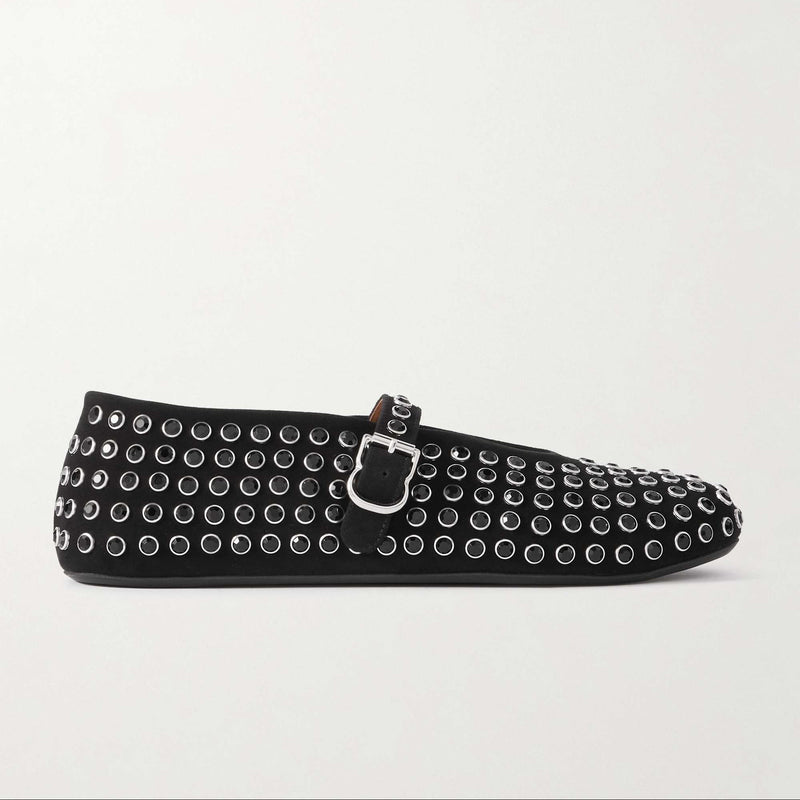 Crystal-embellished suede ballet flats black