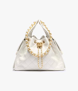 Grained Calfskin & Gold-Tone Metal White