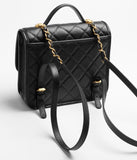 Grained Shiny Calfskin & Gold-Tone Metal Black