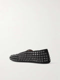 Crystal-embellished suede ballet flats black