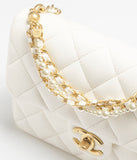 Mini Flap Bag Shiny Lambskin, Imitation Pearls