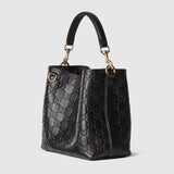 Emblem small bucket bagk black leather