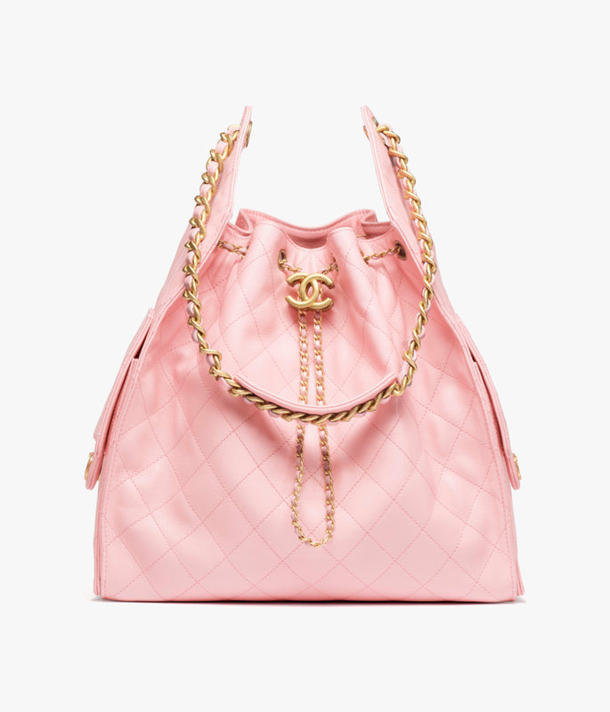 Grained Calfskin & Gold-Tone Metal Light Pink