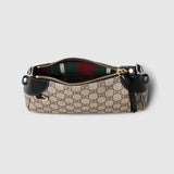 Emblem small shoulder bag dark brown fabric