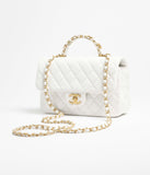 Grained Shiny Calfskin & Gold-Tone Metal White
