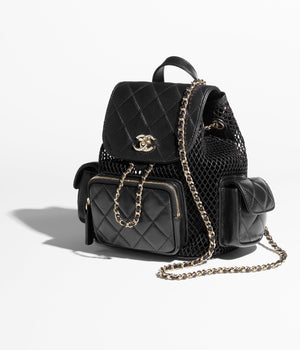 Mesh, Shiny Lambskin & Gold-Tone Metal Black