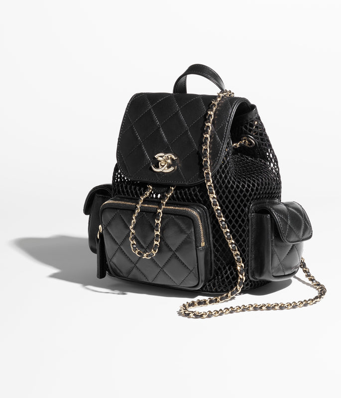 Mesh, Shiny Lambskin & Gold-Tone Metal Black