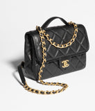 Grained Shiny Calfskin & Gold-Tone Metal Black