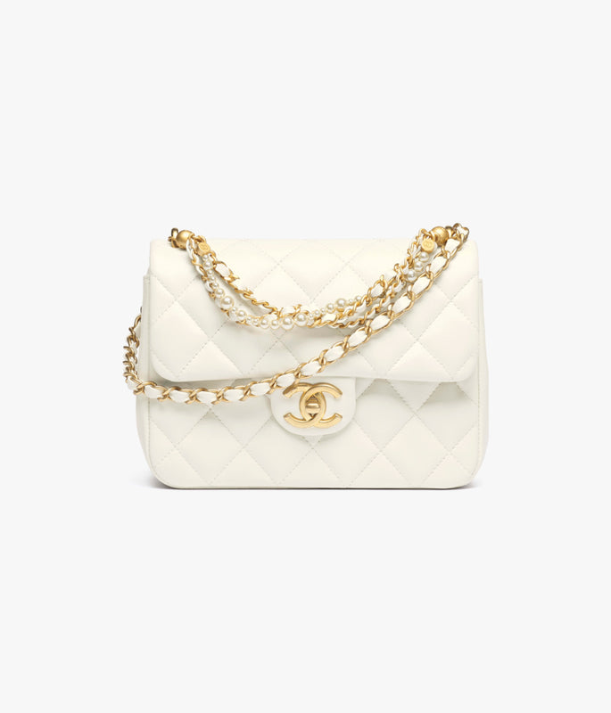 Mini Flap Bag Shiny Lambskin, Imitation Pearls