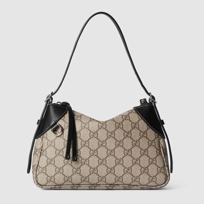 Emblem small shoulder bag dark brown fabric