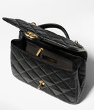 Grained Shiny Calfskin & Gold-Tone Metal Black