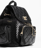 Mesh, Shiny Lambskin & Gold-Tone Metal Black