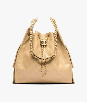 Grained Calfskin & Gold-Tone Metal Dark Beige