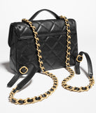 Grained Shiny Calfskin & Gold-Tone Metal Black