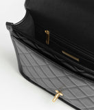 Grained Shiny Calfskin & Gold-Tone Metal Black