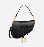 Saddle Bag with Strap Black Grained Calfskin