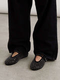 Crystal-embellished suede ballet flats black