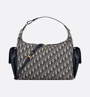 Large D-Dream Bag Blue Oblique Jacquard and Smooth