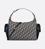 Large D-Dream Bag Blue Oblique Jacquard and Smooth