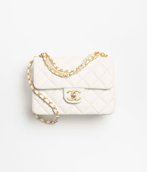 Grained Shiny Calfskin & Gold-Tone Metal White