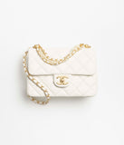 Grained Shiny Calfskin & Gold-Tone Metal White