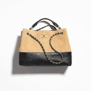 Small Shopping Bag Suede Calfskin, Shiny Lambskin & Gold-Tone