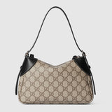 Emblem small shoulder bag dark brown fabric