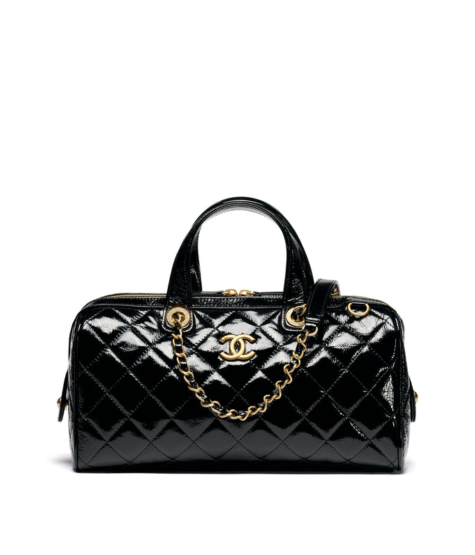 Large Bowling Bag Patent Crumpled Calfskin & Gold-Tone Metal