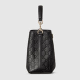 Emblem small bucket bagk black leather