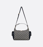 Large D-Dream Bag Blue Oblique Jacquard and Smooth