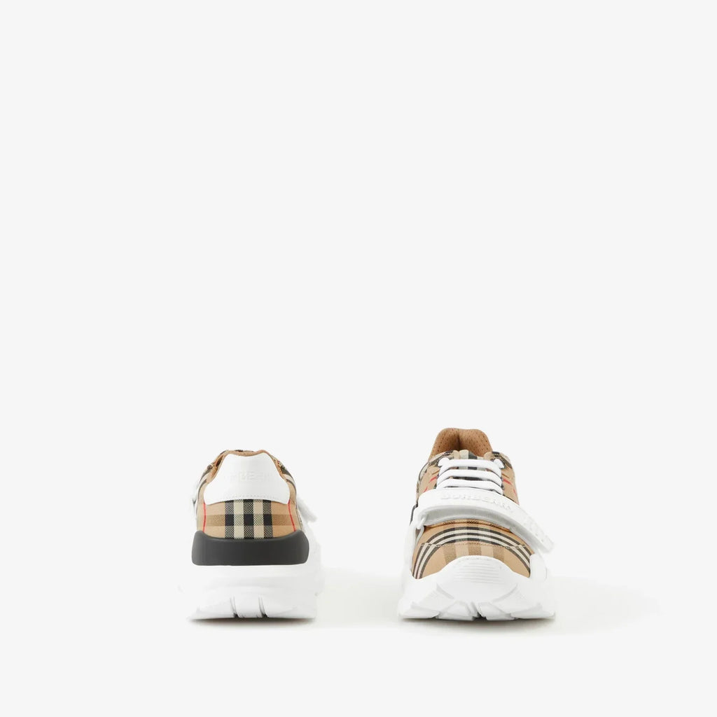 Check and Leather Sneakers