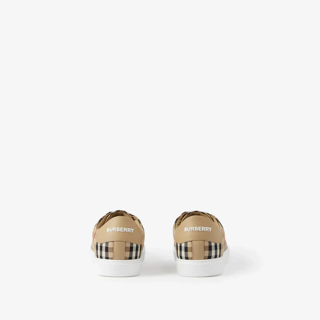 Male Female Check and Leather Sneakers Archive beige