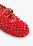 BALLET FLATS WITH STUDS ON FISHNET RED