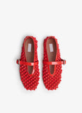 BALLET FLATS WITH STUDS ON FISHNET RED