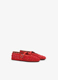 BALLET FLATS WITH STUDS ON FISHNET RED