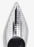 SILVER ART DECO SLINGBACKS IN MIRROR CALFSKIN