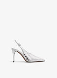 ALAIA SILVER ART DECO SLINGBACKS IN MIRROR CALFSKIN
