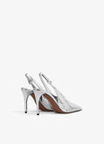 SILVER ART DECO SLINGBACKS IN MIRROR CALFSKIN