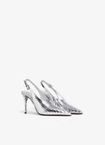 SILVER ART DECO SLINGBACKS IN MIRROR CALFSKIN