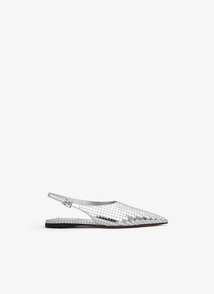 ALAIA SILVER ART DECO FLAT SLINGBACKS IN MIRROR CALFSKIN